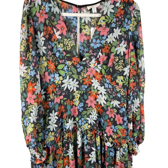 TopShop Woven Long Sleeve Ruffle Midi Dress in‎ Multi Floral Size 12 - Picture 5 of 11
